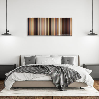 Sex Drive color palette canvas above a bed, between two black pendant lamps