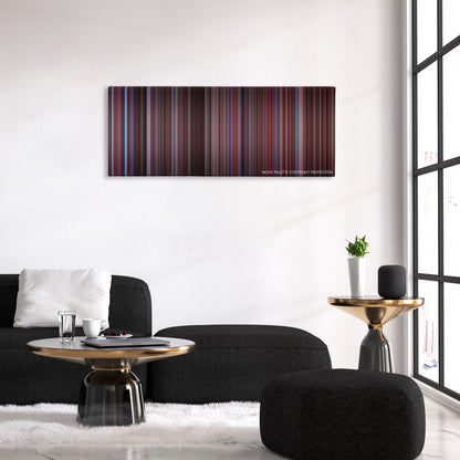 Secretary color palette canvas above a black sofa with a gold-topped table