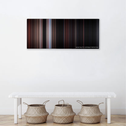 Rebel Without a Cause color palette canvas above a white bench with three woven baskets