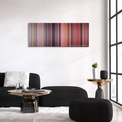 Never Been Kissed color palette canvas above a black sofa with a gold-topped table