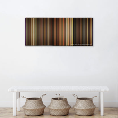 My Week with Marilyn color palette canvas above a white bench with three woven baskets