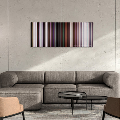 The Bling Ring color palette canvas on a concrete wall above a gray sectional sofa