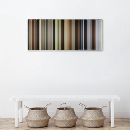 Cold Mountain color palette canvas above a white bench with three woven baskets