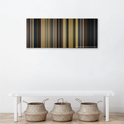 Once Upon a Time... In Hollywood color palette canvas above a white bench with three woven baskets