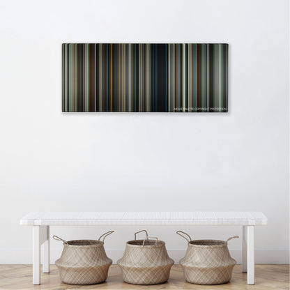 Snitch color palette canvas above a white bench with three woven baskets