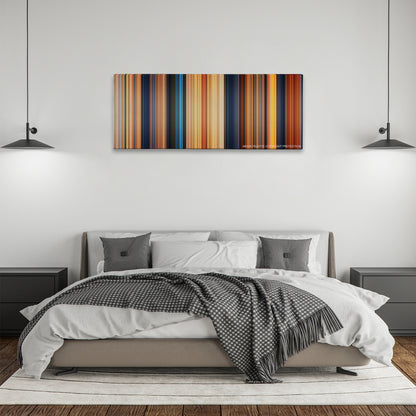 William Shakespeare's Romeo & Juliet color palette canvas above a bed, between two black pendant lamps