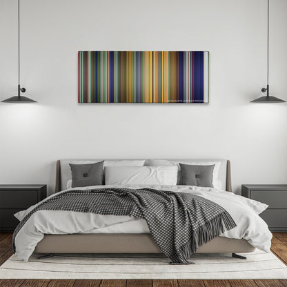 Tarzan color palette canvas above a bed, between two black pendant lamps