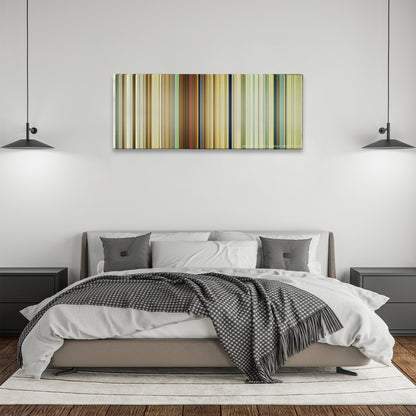 Hell or High Water color palette canvas above a bed, between two black pendant lamps