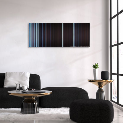 The Hateful Eight color palette canvas above a black sofa with a gold-topped table