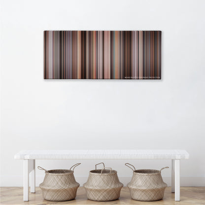 The Wolf of Wall Street color palette canvas above a white bench with three woven baskets