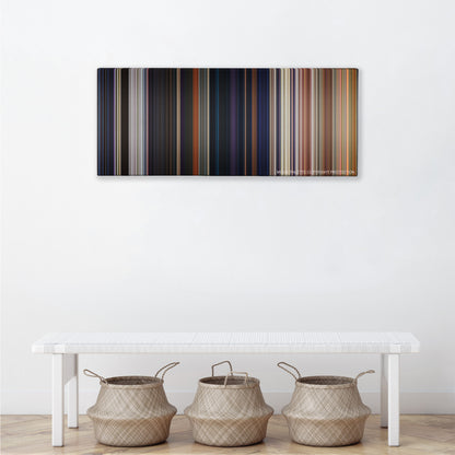 Avengers: Infinity War color palette canvas above a white bench with three woven baskets
