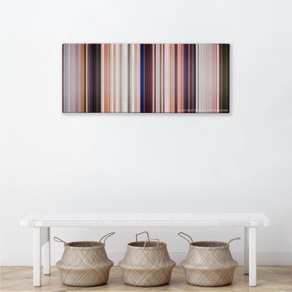 Cars color palette canvas above a white bench with three woven baskets