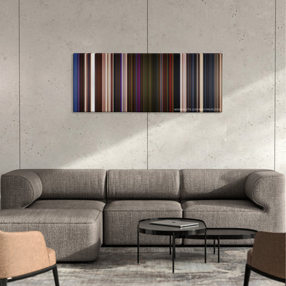 Rambo: Last Blood color palette canvas on a concrete wall above a gray sectional sofa