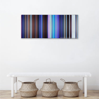 Frozen color palette canvas above a white bench with three woven baskets