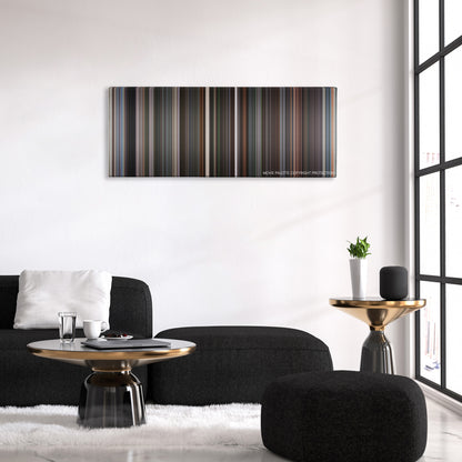 Finding Forrester color palette canvas above a black sofa with a gold-topped table