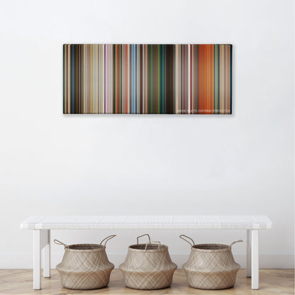 Cashback color palette canvas above a white bench with three woven baskets