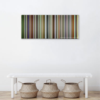 Gangs of Wasseypur color palette canvas above a white bench with three woven baskets
