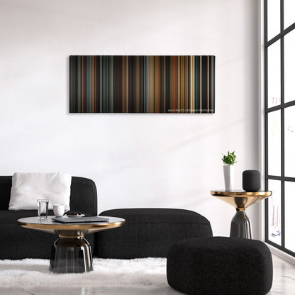 La Vie En Rose color palette canvas above a black sofa with a gold-topped table