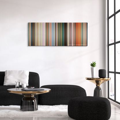 Cashback color palette canvas above a black sofa with a gold-topped table