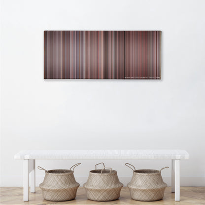 The Breakfast Club color palette canvas above a white bench with three woven baskets