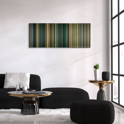 Limitless color palette canvas above a black sofa with a gold-topped table