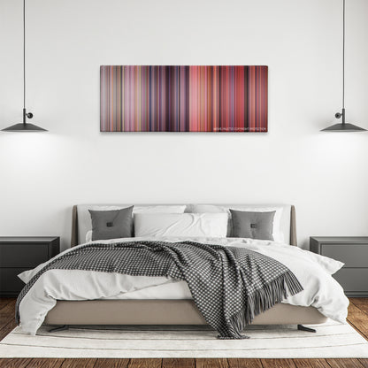 Never Been Kissed color palette canvas above a bed, between two black pendant lamps