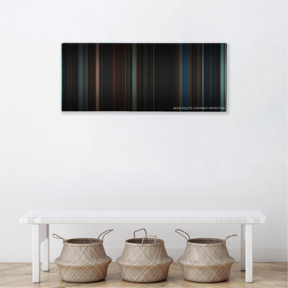 The Raven color palette canvas above a white bench with three woven baskets