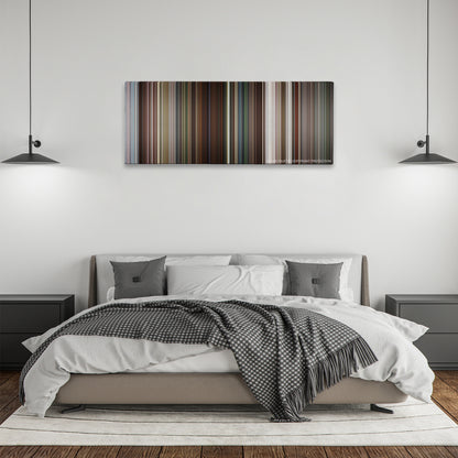 Ace Ventura: When Nature Calls color palette canvas above a bed, between two black pendant lamps