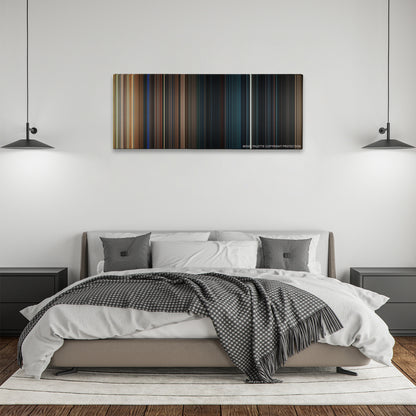 The Purge color palette canvas above a bed, between two black pendant lamps