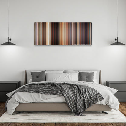 American Reunion color palette canvas above a bed, between two black pendant lamps