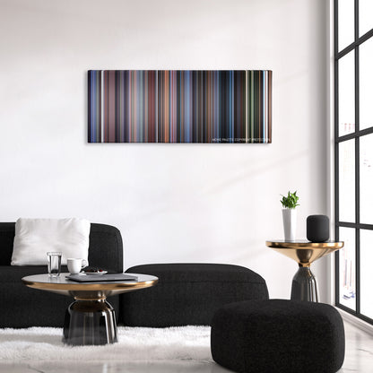 The Frighteners color palette canvas above a black sofa with a gold-topped table