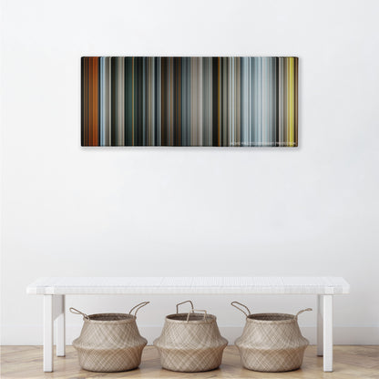 The Hobbit: The Battle of the Five Armies color palette canvas above a white bench with three woven baskets