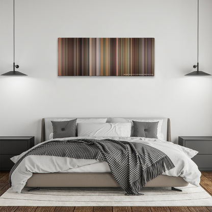 Anger Management color palette canvas above a bed, between two black pendant lamps