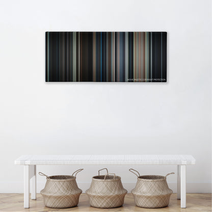 Addams Family Values color palette canvas above a white bench with three woven baskets