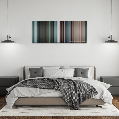 Rocky Balboa color palette canvas above a bed, between two black pendant lamps