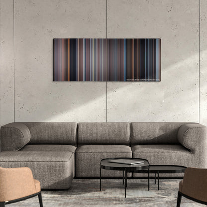 Tucker and Dale vs Evil color palette canvas on a concrete wall above a gray sectional sofa