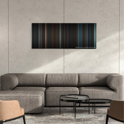 The Raven color palette canvas on a concrete wall above a gray sectional sofa