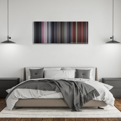 Rush Hour 2 color palette canvas above a bed, between two black pendant lamps