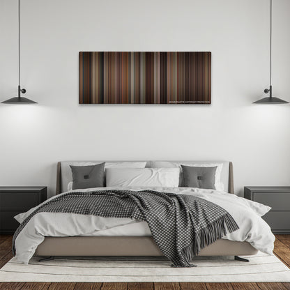 Big Daddy color palette canvas above a bed, between two black pendant lamps