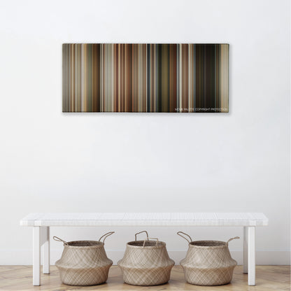 Short Term 12 color palette canvas above a white bench with three woven baskets