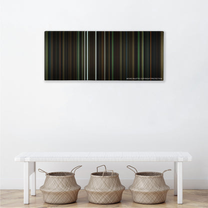 Harry Potter and the Half-Blood Prince color palette canvas above a white bench with three woven baskets
