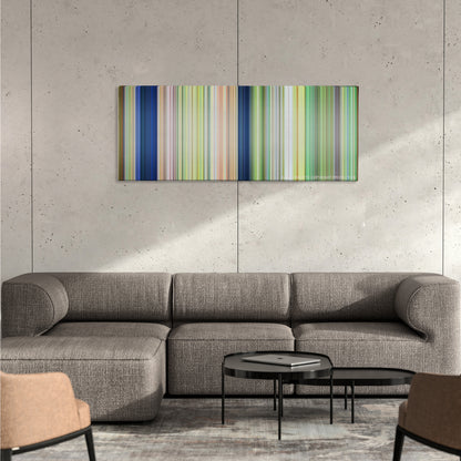 The Jungle Book color palette canvas on a concrete wall above a gray sectional sofa
