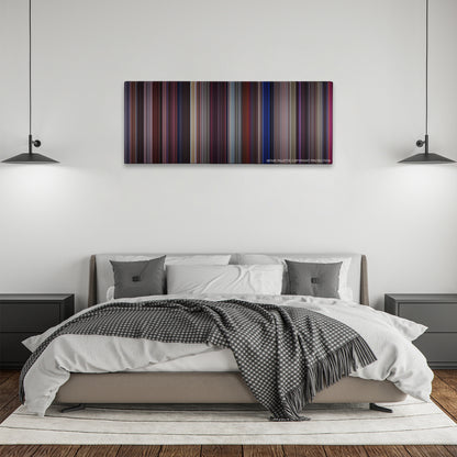 Carlito's Way color palette canvas above a bed, between two black pendant lamps