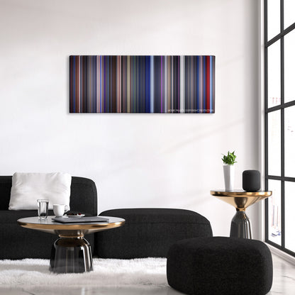 Star Trek: The Motion Picture color palette canvas above a black sofa with a gold-topped table
