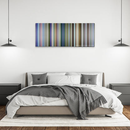 Swades color palette canvas above a bed, between two black pendant lamps