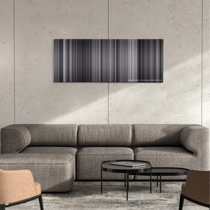 The Killing color palette canvas on a concrete wall above a gray sectional sofa
