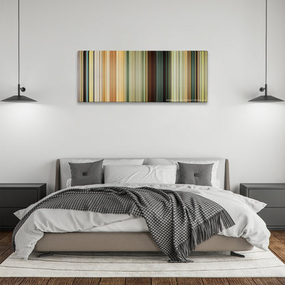 The Impossible color palette canvas above a bed, between two black pendant lamps