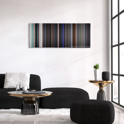 Taking Lives color palette canvas above a black sofa with a gold-topped table
