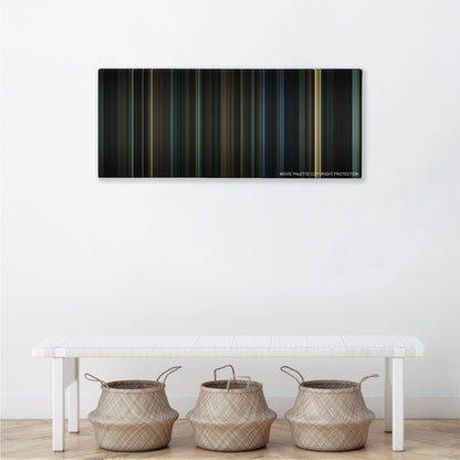 Harry Potter and the Deathly Hallows: Part 1 color palette canvas above a white bench with three woven baskets
