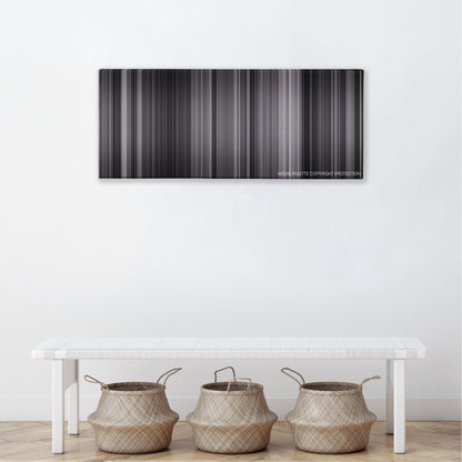 The Killing color palette canvas above a white bench with three woven baskets